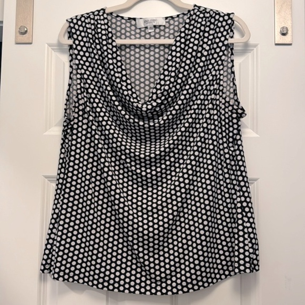 XL Deep Navy Jones Studio Separates Cowl-Neck Polka Dot Sleeveless Shell Tank